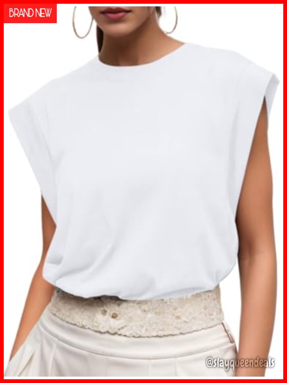 Women Summer Cap Sleeve Crew Neck Loose Fit Tank Top Casual Tee